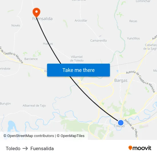 Toledo to Fuensalida map