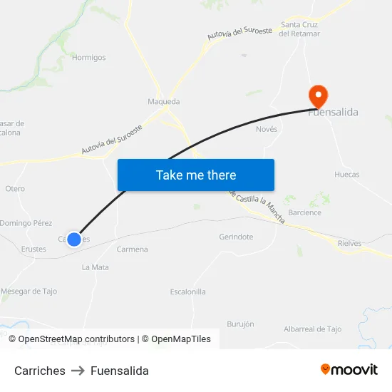 Carriches to Fuensalida map