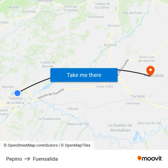 Pepino to Fuensalida map