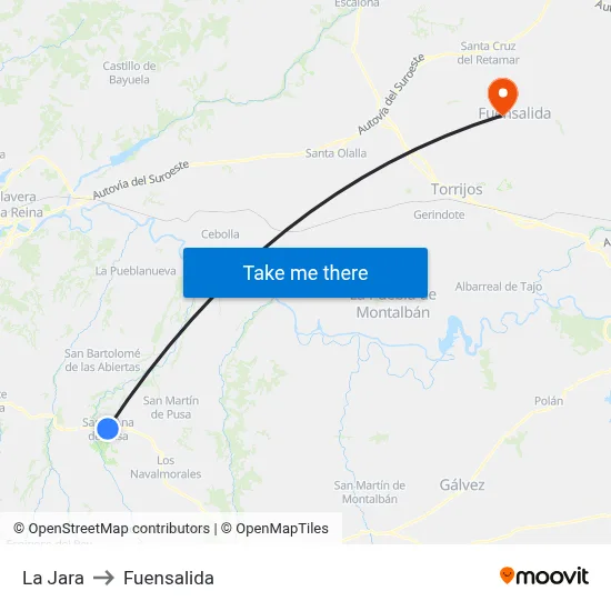 La Jara to Fuensalida map