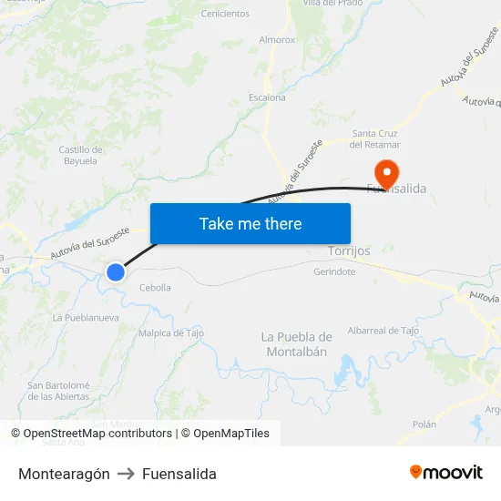 Montearagón to Fuensalida map
