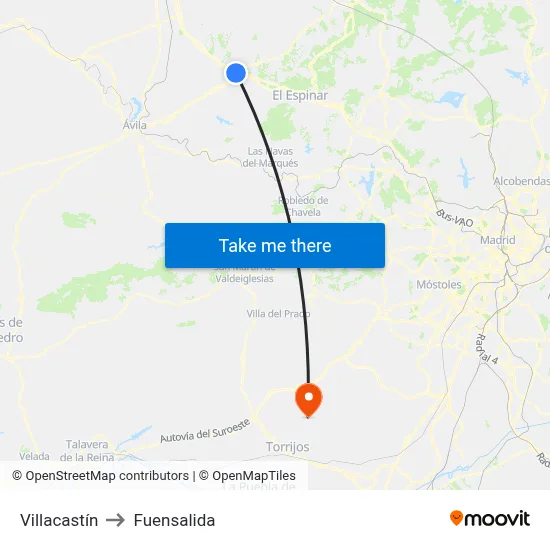 Villacastín to Fuensalida map