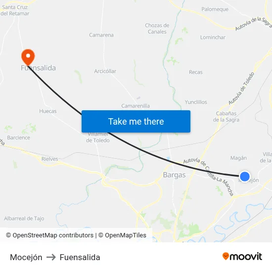 Mocejón to Fuensalida map