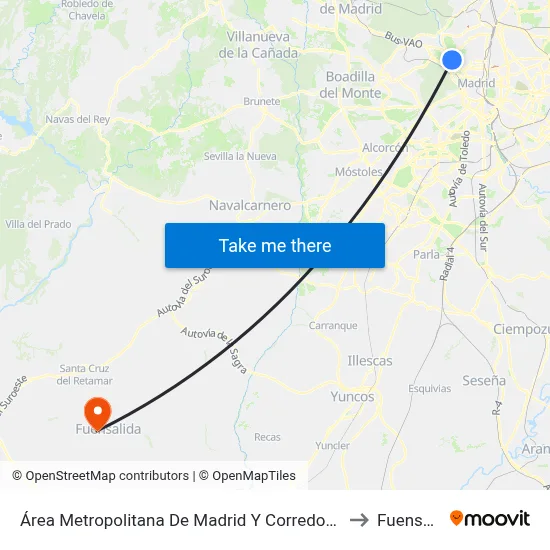 Área Metropolitana De Madrid Y Corredor Del Henares to Fuensalida map
