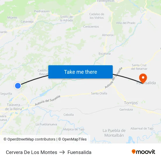 Cervera De Los Montes to Fuensalida map