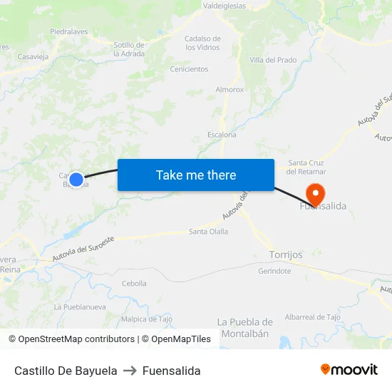 Castillo De Bayuela to Fuensalida map