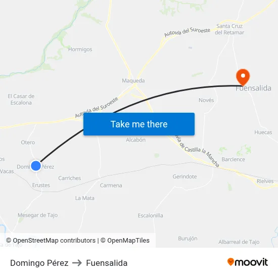 Domingo Pérez to Fuensalida map