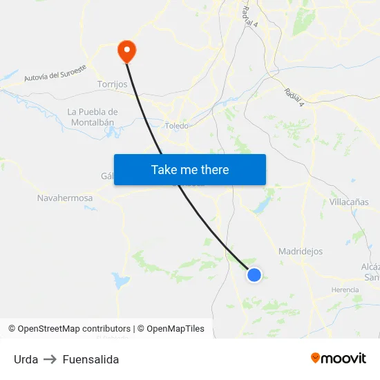 Urda to Fuensalida map