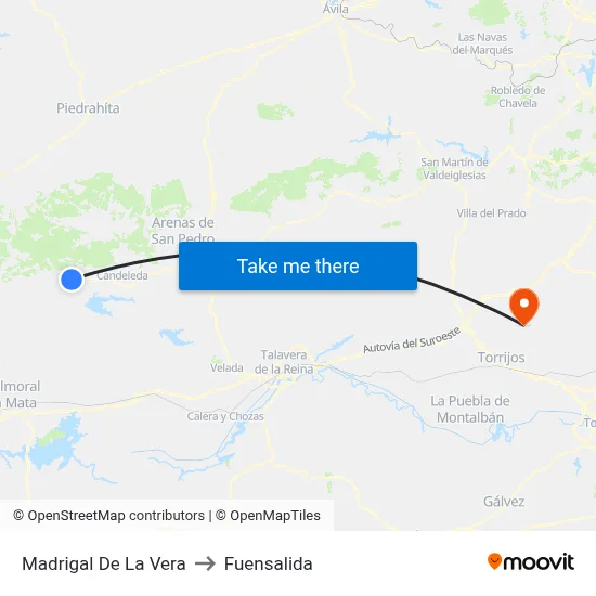 Madrigal De La Vera to Fuensalida map
