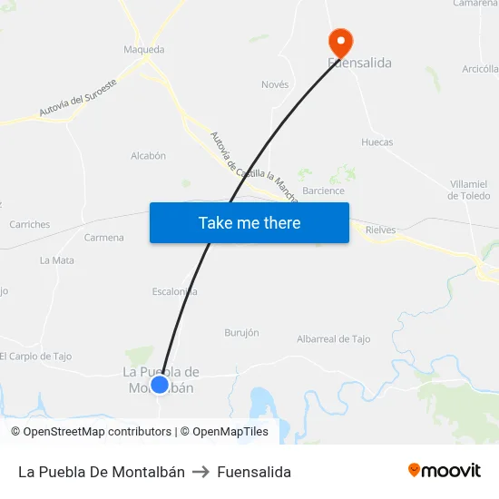 La Puebla De Montalbán to Fuensalida map