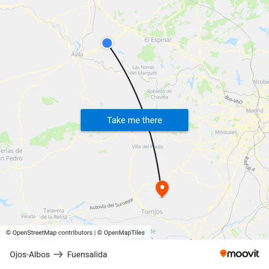 Ojos-Albos to Fuensalida map