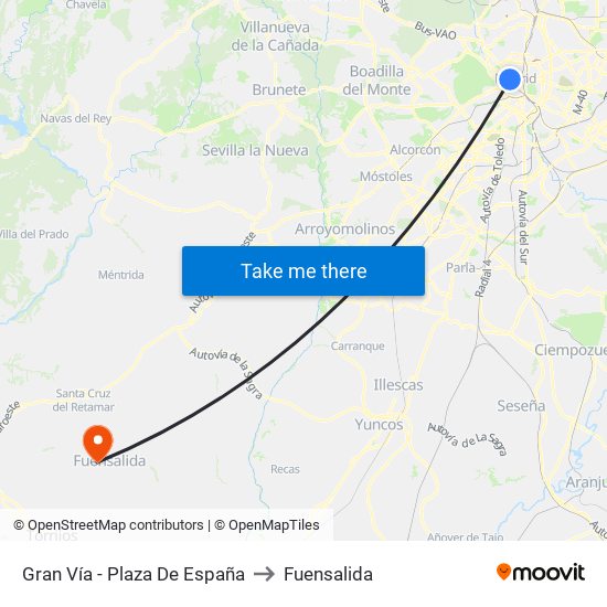 Gran Vía - Plaza De España to Fuensalida map