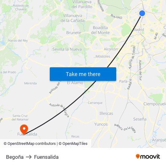 Begoña to Fuensalida map