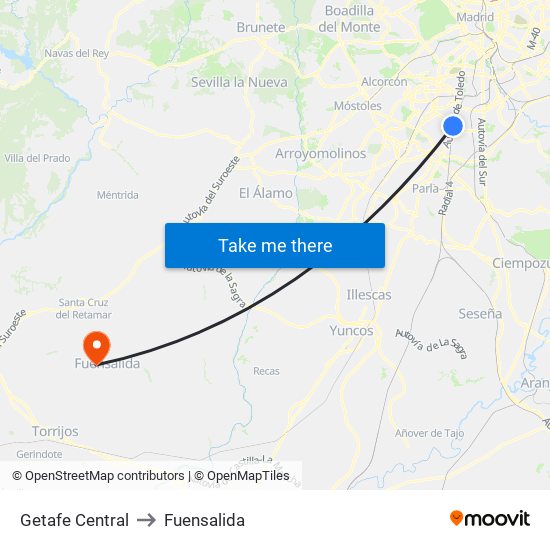 Getafe Central to Fuensalida map