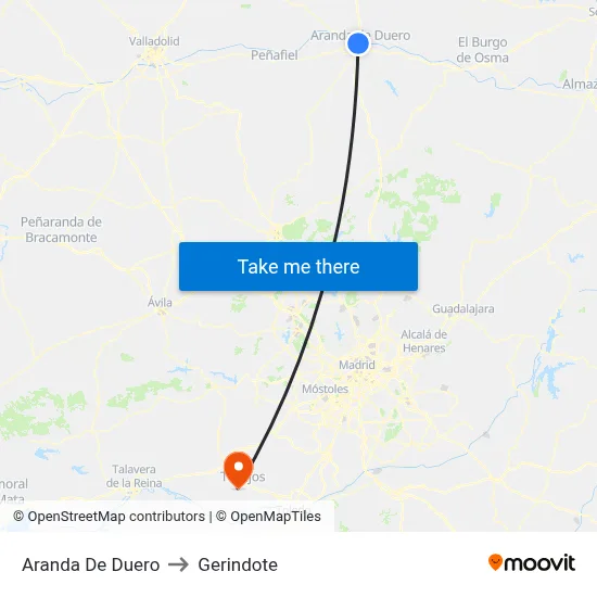 Aranda De Duero to Gerindote map