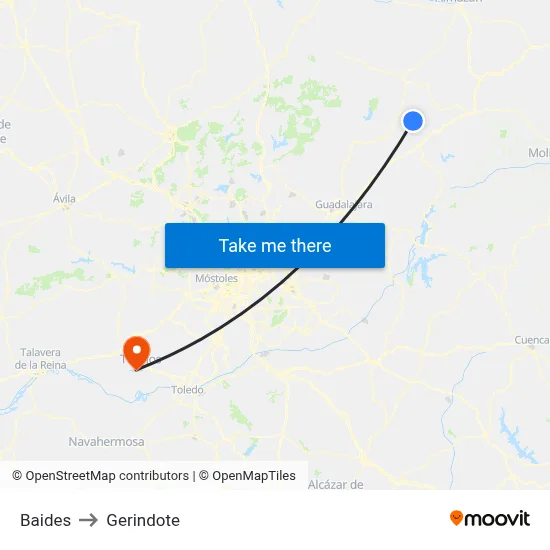 Baides to Gerindote map