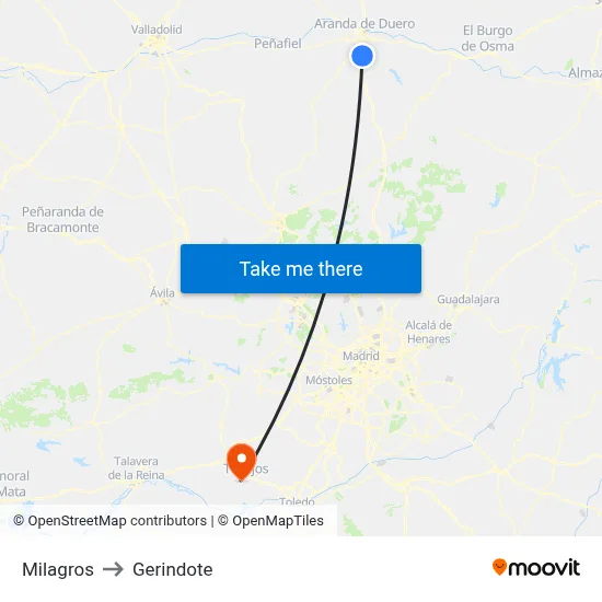 Milagros to Gerindote map