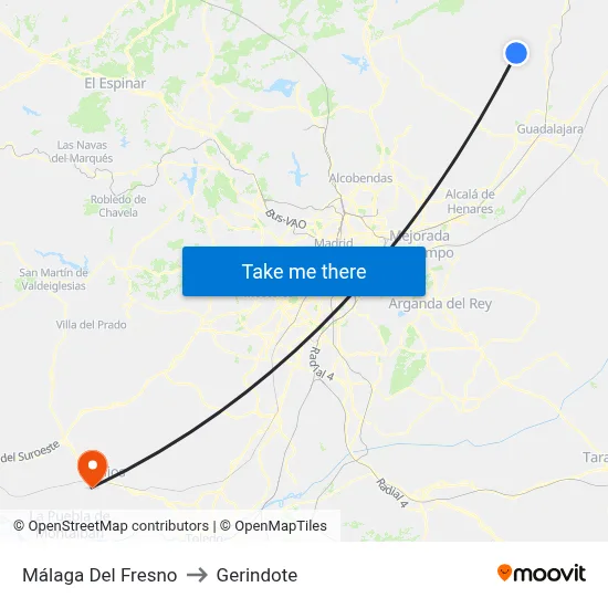 Málaga Del Fresno to Gerindote map