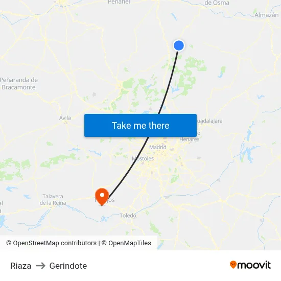 Riaza to Gerindote map
