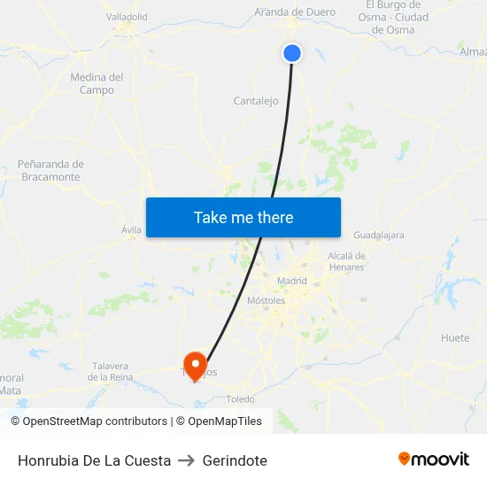 Honrubia De La Cuesta to Gerindote map