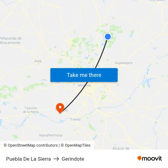 Puebla De La Sierra to Gerindote map