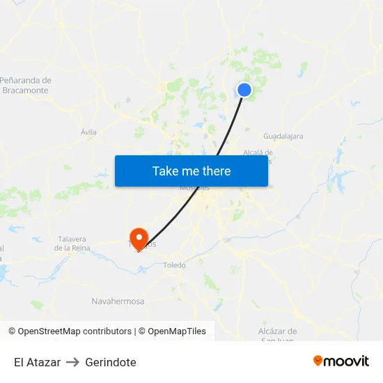 El Atazar to Gerindote map