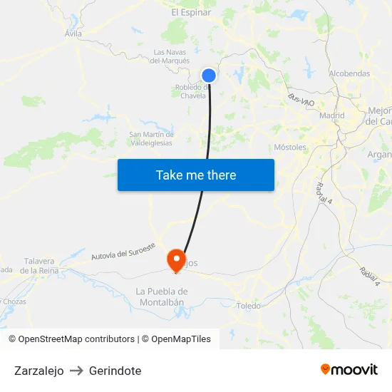 Zarzalejo to Gerindote map