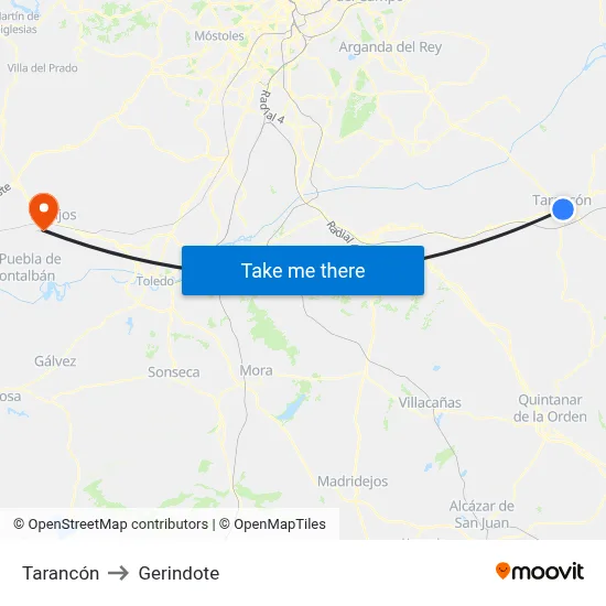Tarancón to Gerindote map
