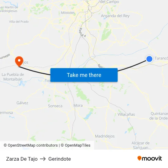 Zarza De Tajo to Gerindote map