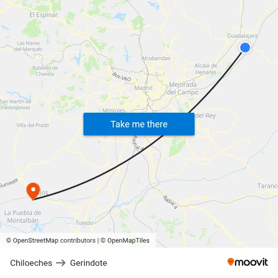 Chiloeches to Gerindote map