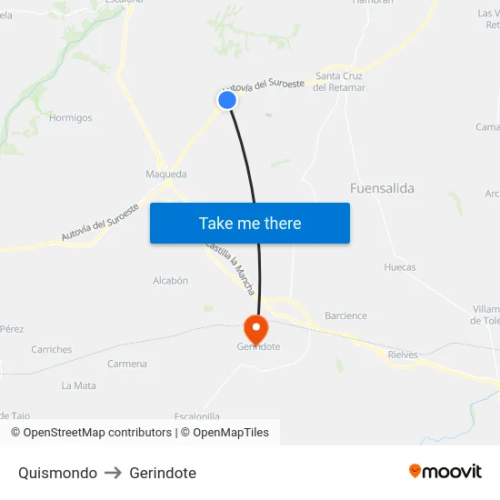 Quismondo to Gerindote map