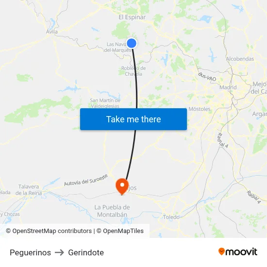 Peguerinos to Gerindote map