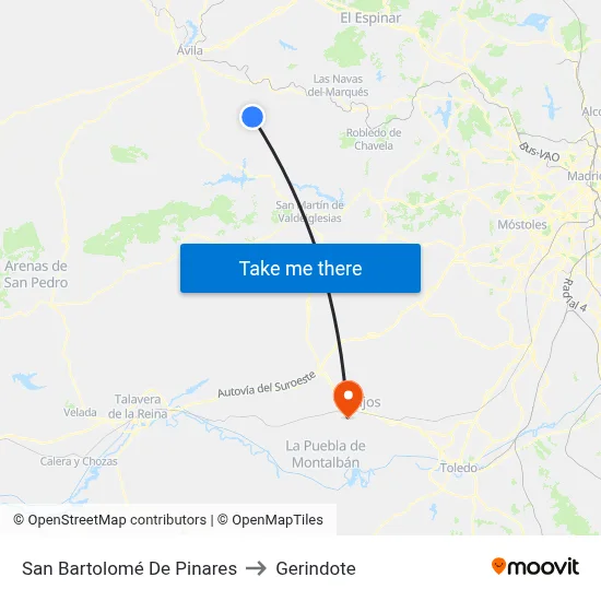 San Bartolomé De Pinares to Gerindote map