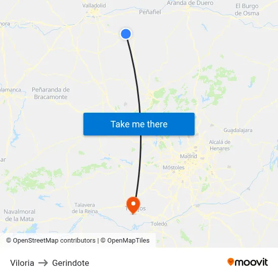 Viloria to Gerindote map