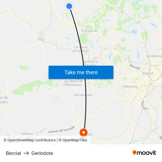 Bercial to Gerindote map