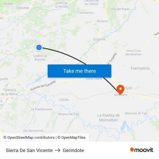 Sierra De San Vicente to Gerindote map
