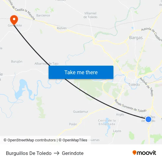 Burguillos De Toledo to Gerindote map