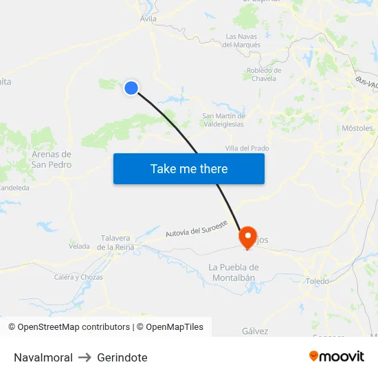 Navalmoral to Gerindote map