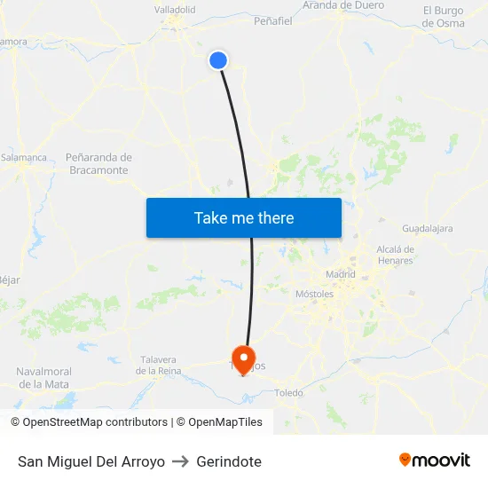 San Miguel Del Arroyo to Gerindote map