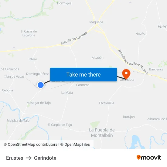 Erustes to Gerindote map