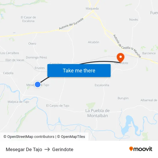 Mesegar De Tajo to Gerindote map
