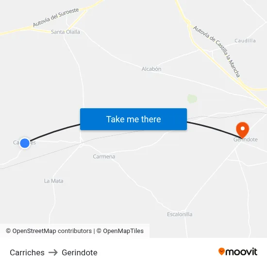 Carriches to Gerindote map