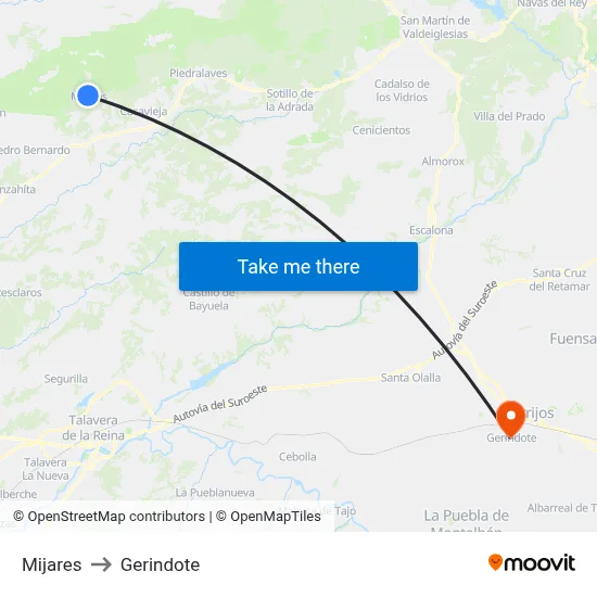 Mijares to Gerindote map