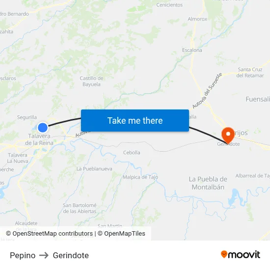 Pepino to Gerindote map