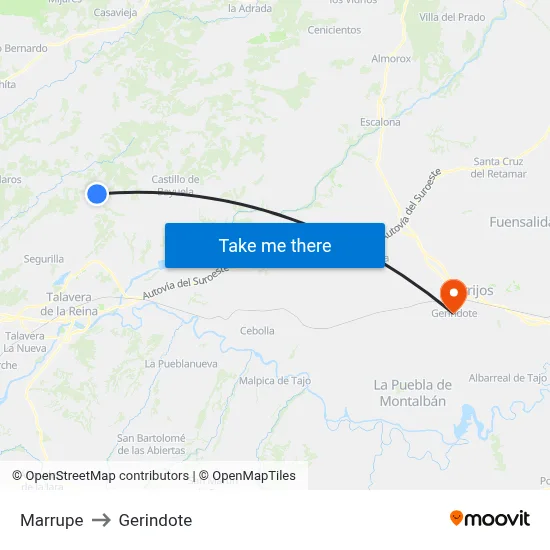Marrupe to Gerindote map