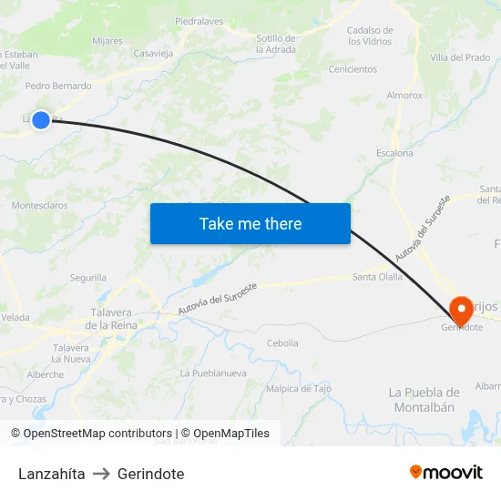 Lanzahíta to Gerindote map