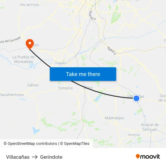 Villacañas to Gerindote map
