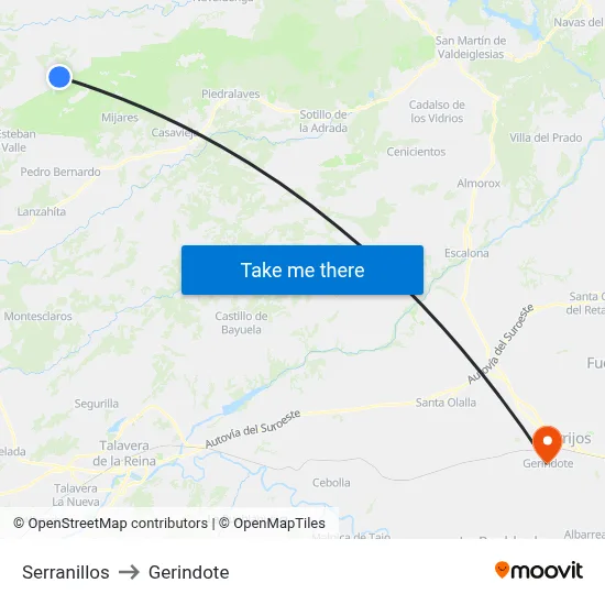 Serranillos to Gerindote map
