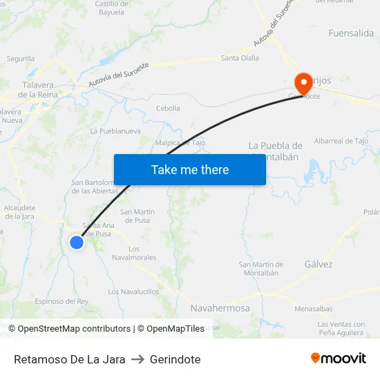 Retamoso De La Jara to Gerindote map