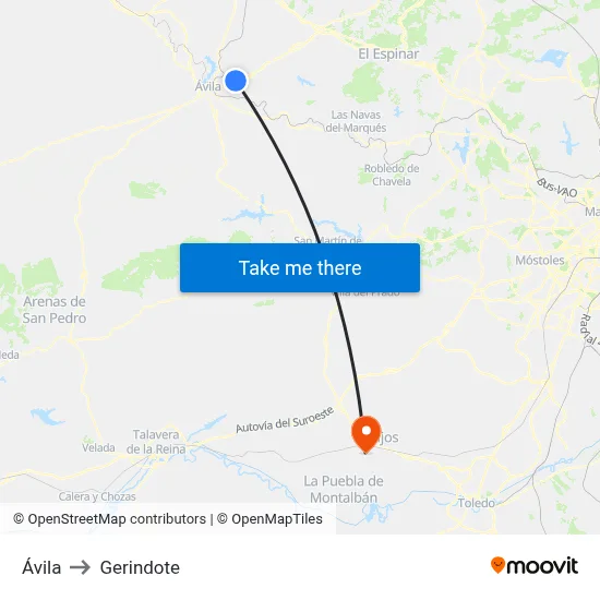 Ávila to Gerindote map